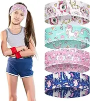 [Hopton] Children's Headbands, Pack of 4 Unicorns Children's Hair Bands, Baby Girls, Thin, Ultralight and Elastic Hair Band, Girls, Sports Headband in 4 Styles