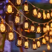 LED Black Retro Oil Lamp String Lights Battery Operated Outdoor Lantern