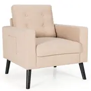 Costway Armchair Lounge Chair Upholstered Accent Chair Linen Fabric Sofa w/Detachable Backrest Home Furniture Beige