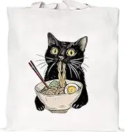 Mahrokh Cute Canvas Tote Bag with Pockets for Adults, Cat Lovers Gifts, Aesthetic Reusable Shopping Grocery Bags