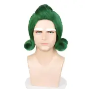 Short Green Wig for Men Adults Green Wavy Wig with Eyebrow for Halloween Cost...