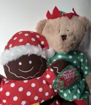 Sugar Loaf Christmas Plush Stuffed Duo - Gingerbread & Elf Bear