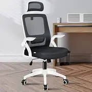 ALFORDSON Office Chair Mesh Computer Chair Swivel Executive Desk Chair with Adjustable Headrest and Armrest Arco Series(White Black)