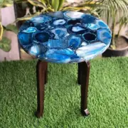 Blue Agate Stone Round Entryway Coffee Table House warming Furniture Decors