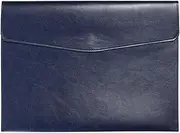 PROMOTEUP Document Folder A4 Leather Briefcase A4 PU Leather Waterproof Office Travel Bag for Documents Vintage Design with Pen Pocket (Dark Blue)