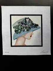 REDUCED AGAIN!!! Lani Lady in Blue Hat Hand Painted Needlepoint Canvas