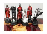 Medieval Times RED and White Crusades Maltese Armored Knight Chess Men Pieces...