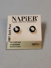 Vintage Napier 14K Gold Post Round Silver & Black Tone Earrings