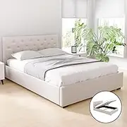 Artiss Bed Frame Double Size Gas Lift Storage Mattress Base Wooden Beige Vila