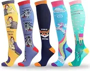 [Drincoshow] Animal Rainbow Athletic Socks Autumn and Winter overKnee Sports Socks Cartoon Compression Stockings (s/m,6pairs), 6pairs, 5-11