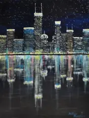 Exciting Orginal Arthur Kinslow Painting "Cityscape Reflections" Hand Signed COA
