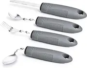 Weighted Parkinsons Utensils for Hand Tremors, Weighted Silverware for Parkinsons Patients Arthritic Hands, Built Up Utensils for Adults, Adaptive Eating Utensils (Grey-Bendable Utensils)