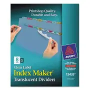 Avery Index Maker Print & Apply Clear Label Plastic Dividers, 8-Tab, Letter, 5 S