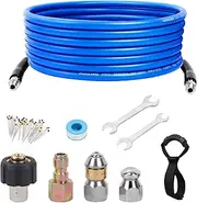 20FT Sewer Jetter Kit for Pressure Washer, 5800 PSI Water Jet Drain Cleaner Hose Corner Rotating Button Nose Sewer Jetting Nozzle 1/4 Inch NPT, Sewer Jetter Nozzles Kit with Spanner Handle Strap