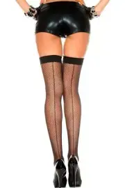 sexy MUSIC LEGS fishnet NET back SEAMS banded TOPS thigh HIGHS stockings NYLONS