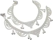 [Generic] Silver Kashmiri Style Fancy Heavy Payal for Women | Length : 25cm | Traditional Design Sound Making Anklets By Indian Collectible, Medium, Metal, no gemstone