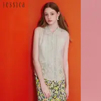 在飛比找momo購物網優惠-【JESSICA】透膚歐根紗木耳邊無袖襯衫243303（綠）