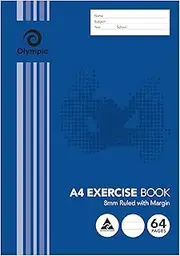 Olympic, A4 Exercise Book, 64 Pages, 8mm Ruled with Red Margin