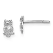 Sterling Silver Rhodium-Plated Polished & Textured Owl Post Earrings