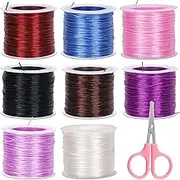 Glarks 8 Rolls 109Yards Flat Elastic Bracelet String Cord Set, 8 Colors Stretchy String Bead Cord with Scissors for Bracelets, Necklaces, Beading and Jewelry Making