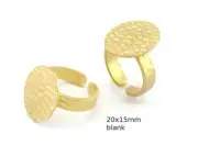 Oval Hammered Adjustable Ring Blank - Raw Brass (20x15mm Blank ) 4949