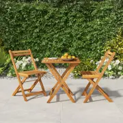Folding Bistro Set with Cushions Outdoor 3 Piece Solid Wood Acacia vidaXL