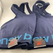 2x New Balance Medium Impact Sports Bra Size L Blue R000300 Workout Fitness