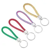 27mm Braided Leather Keychain, 4 Pack PU Key Ring Woven Decoration Lanyard Strap