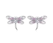 Solid 925 Sterling Silver Purple Duo Vintage Dragonfly Stud Earrings