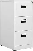 Metal Lateral File Cabinets with Lock, 3 Drawer Steel Filing Organization Storage Cabinet, Home Office Steel Lateral File Cabinet, Assembly Required (Light Grey 46x62x102.5 cm)