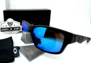 OAKLEY JUPITER SQUARED MATTE BLACK W/ ICE BLUE GALAXY POLARIZED SUNGLASSES NEW