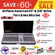 Force 42 Piece Assorted 1/2" & 3/8" Drive Torx & Hex Bits Set - 4421