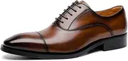 [HALMSZB] Spring Men's Leather Shoes Three Joint Business Men's Shoes Gentleman Handmade Large Dock Leather Shoes Oxfords(Brown·,8)