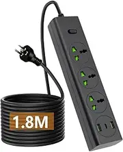 Powerboard with Switch, 1.8M Extention Cord Power Strip, Surge Protector with USB（2-USB &1 USB C Port） Universal Power Board 3-Outlets for Home Office Dorm Room Essentials