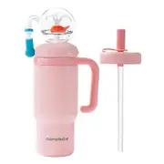 Stainless Steel Whale Fountain Tumbler with Handle – Two Lids,. Pink