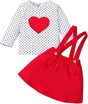 [LUZOZEZO] Toddler Baby Girl Infant Plain T Shirts Overall Red Skirts Set Cotton Valentine's Day Outfits