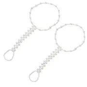 Womens Braided Anklet with Imitation Pearls Adjustable Fashion Anklet Jewelry