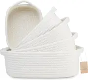 5 Piece Rectangular Storage Basket Set - Natural Cotton Woven Basket for Organizing! Montessori Small Baskets