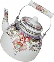 Vaguelly Enameled Tea Kettle Decorative Water Pot with Comfortable Handle Suitable for Induction Cookers for Tea and Brewing Enamel Craft for Home Use