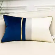 12 x 20 Inches Navy Blue White Gold Leather Striped Patchwork Velvet Cushion
