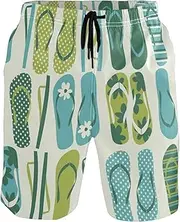 [GuoChe] Men's Beach Shorts Flip Flops Green Blue Quick Dry Bathing Suits Hot Summer Swim Trunks Pants with Mesh Lining