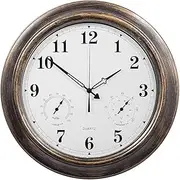 Outdoor Large Wall Clock, 18 Inch Waterproof Garden Clock with Thermometer and Hygrometer Suitable for Outdoor Or Indoor Living Room Swimming Pool Terrace Wall Decoration