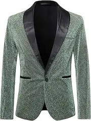 [SWJGLITTR] Men Slim Fit Velvet Blazer One Button Dinner Prom Tuxedo Coat Shawl Lapel Dinner Prom Suit Jacket