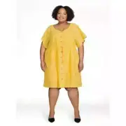 {Plus Size} NWT Terra & Sky Flutter Sleeve Shirt Dress~ Lunar Yellow (A5)