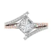 2.45 Princess Split Shank Lab created Sapphire Bridal Wedding Ring 14k Gold