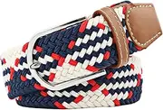 [CLSSLVVBN] Elasticated Adjustable Canvas Belt For Any Elastic Belts Linen Golf Braided Stretch For Men Woven Elasticated For Belts, Blue red and white