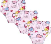 [GuoChe] Little Girls Sleep Training Pants Valentines Cute Hearts Shape Pink Blue 3pcs Soft Cotton Nighttime Training Pants