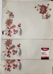 Set of 3 Same Fabric Embroidered Placemats (14"x19") JACOBEAN FLOWERS, BH&G