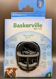 NEW Baskerville Ultra Muzzle Dog Comfortable Plastic Mesh Basket Black Size 3/M