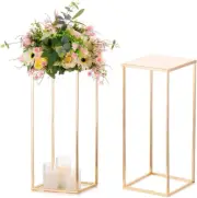 Wedding Centerpieces Vase For Tables With Plates - 2 Pcs Metal Column Geometric
